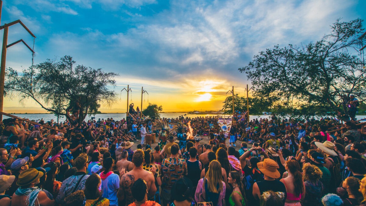Lightning in a Bottle — sunset ceremony at the lakeside
